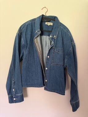 Madewell Blue Cropped Denim Button-Front Shirt